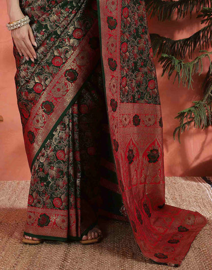 Dark Green Silk Woven Banarasi Saree