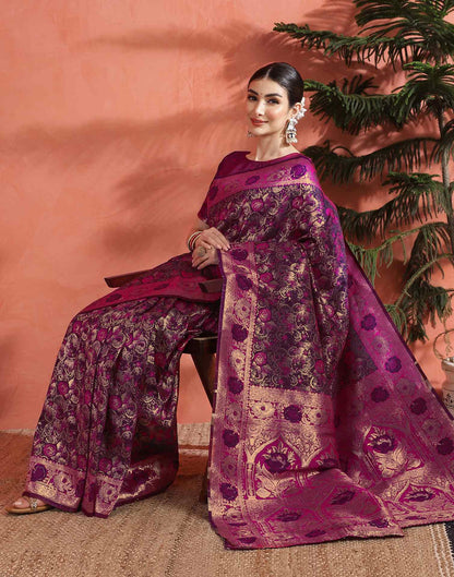 Dark Purple Silk Woven Banarasi Saree