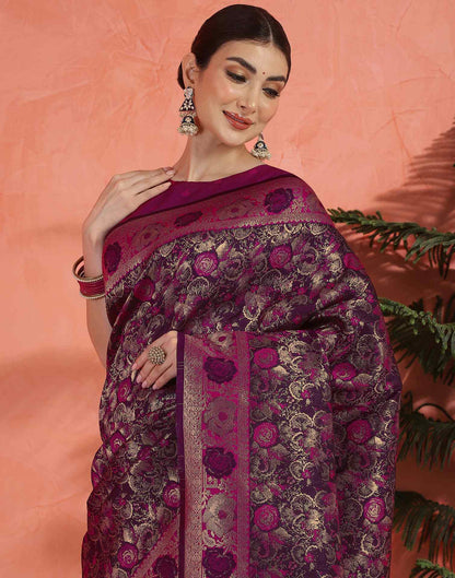 Dark Purple Silk Woven Banarasi Saree
