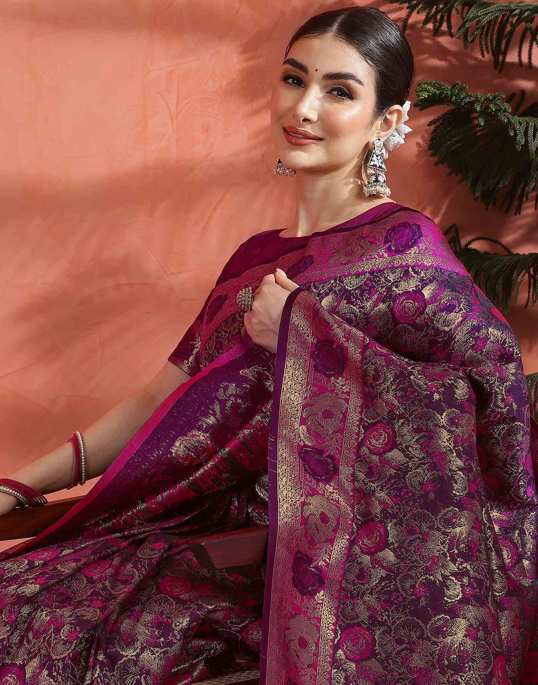 Dark Purple Silk Woven Banarasi Saree