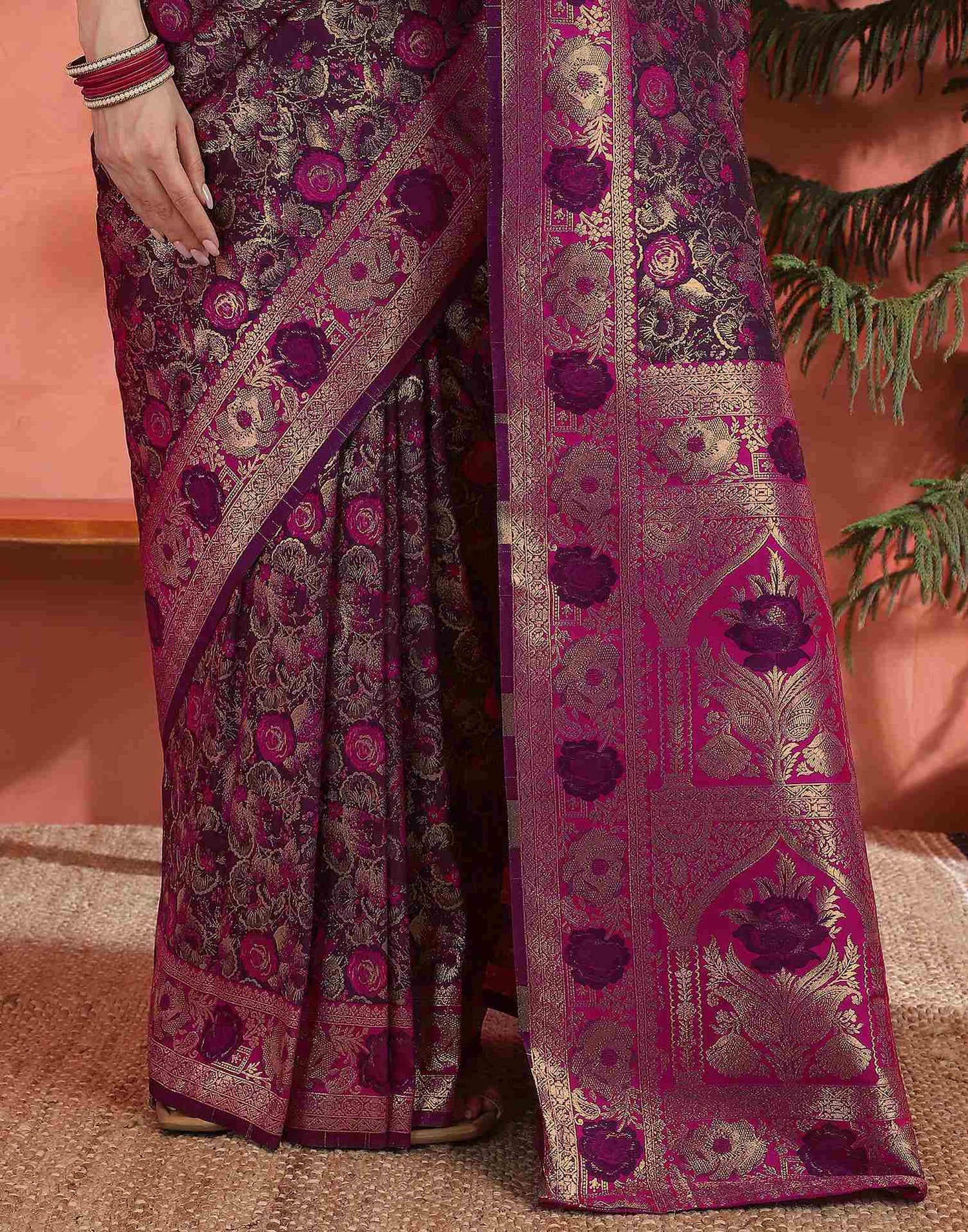 Dark Purple Silk Woven Banarasi Saree