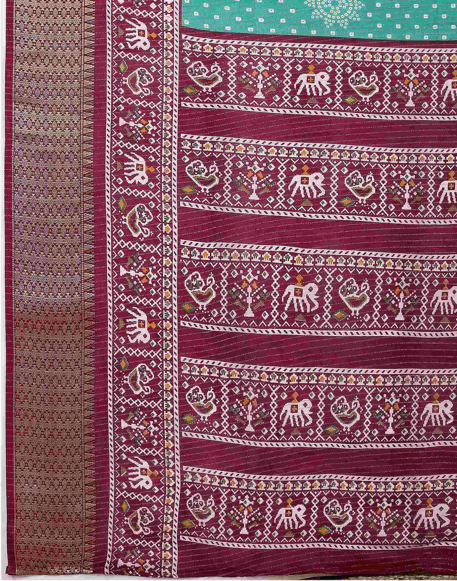 Teal Green Silk Bandhani Printed Saree