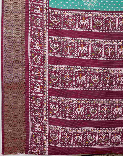 Teal Green Silk Bandhani Printed Saree