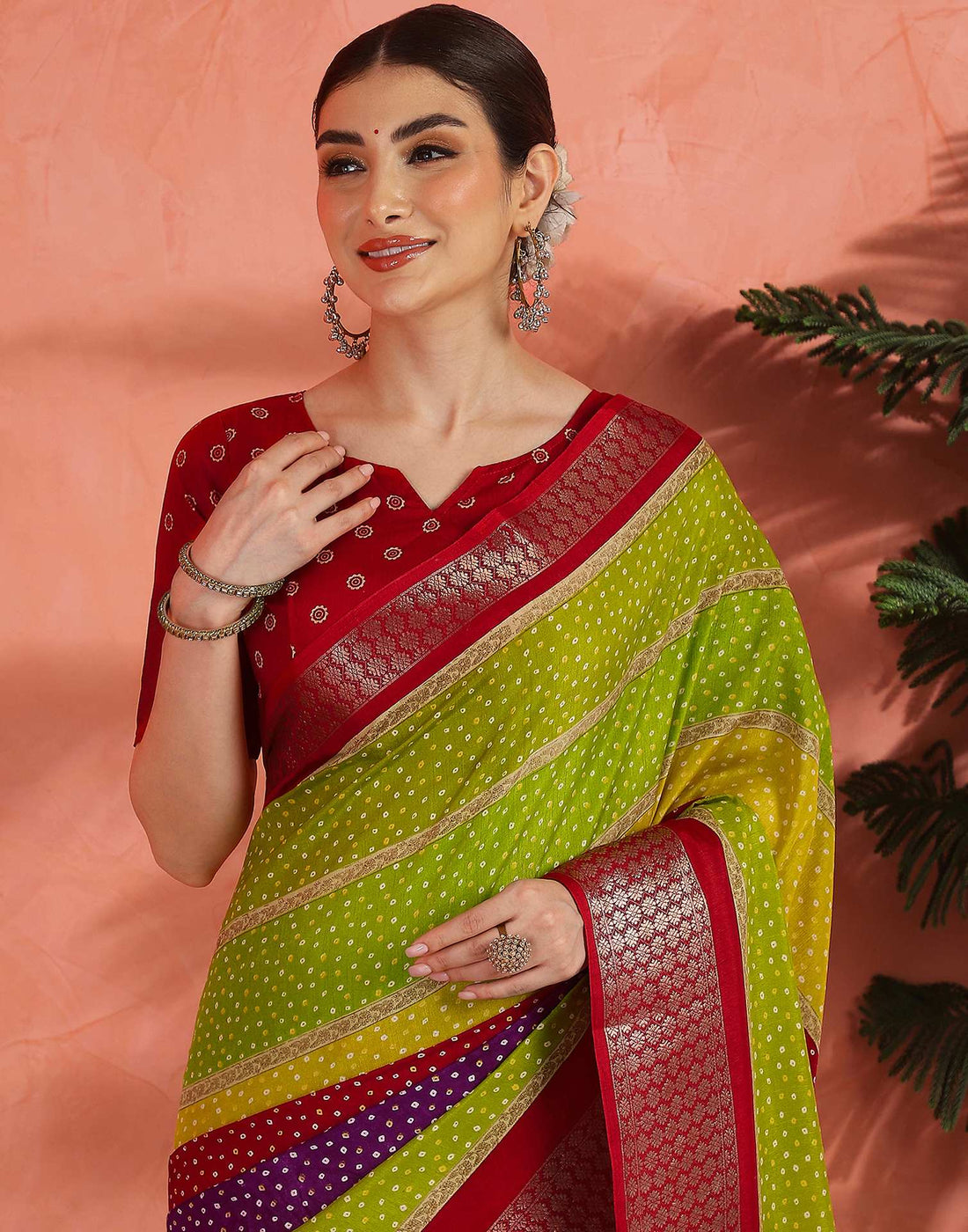 Multicoloured Silk Bandhani Printed Saree