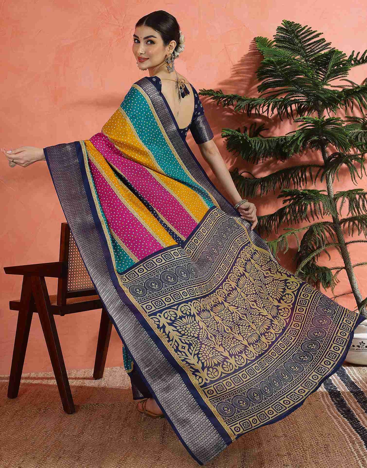 Multicoloured Silk Printed Bandhani Saree