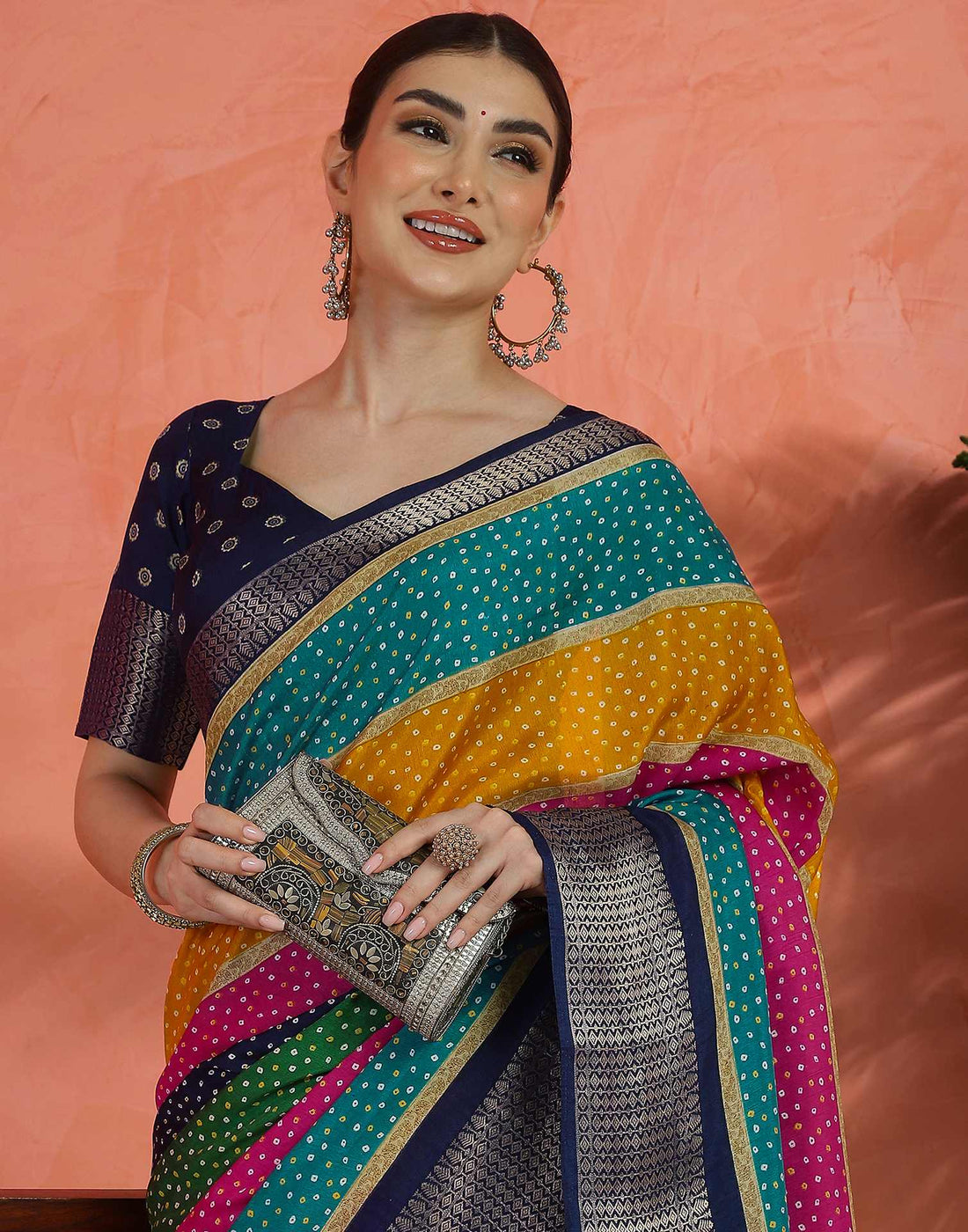 Multicoloured Silk Printed Bandhani Saree