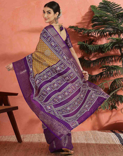 Light Brown Silk Printed Bandhani Saree