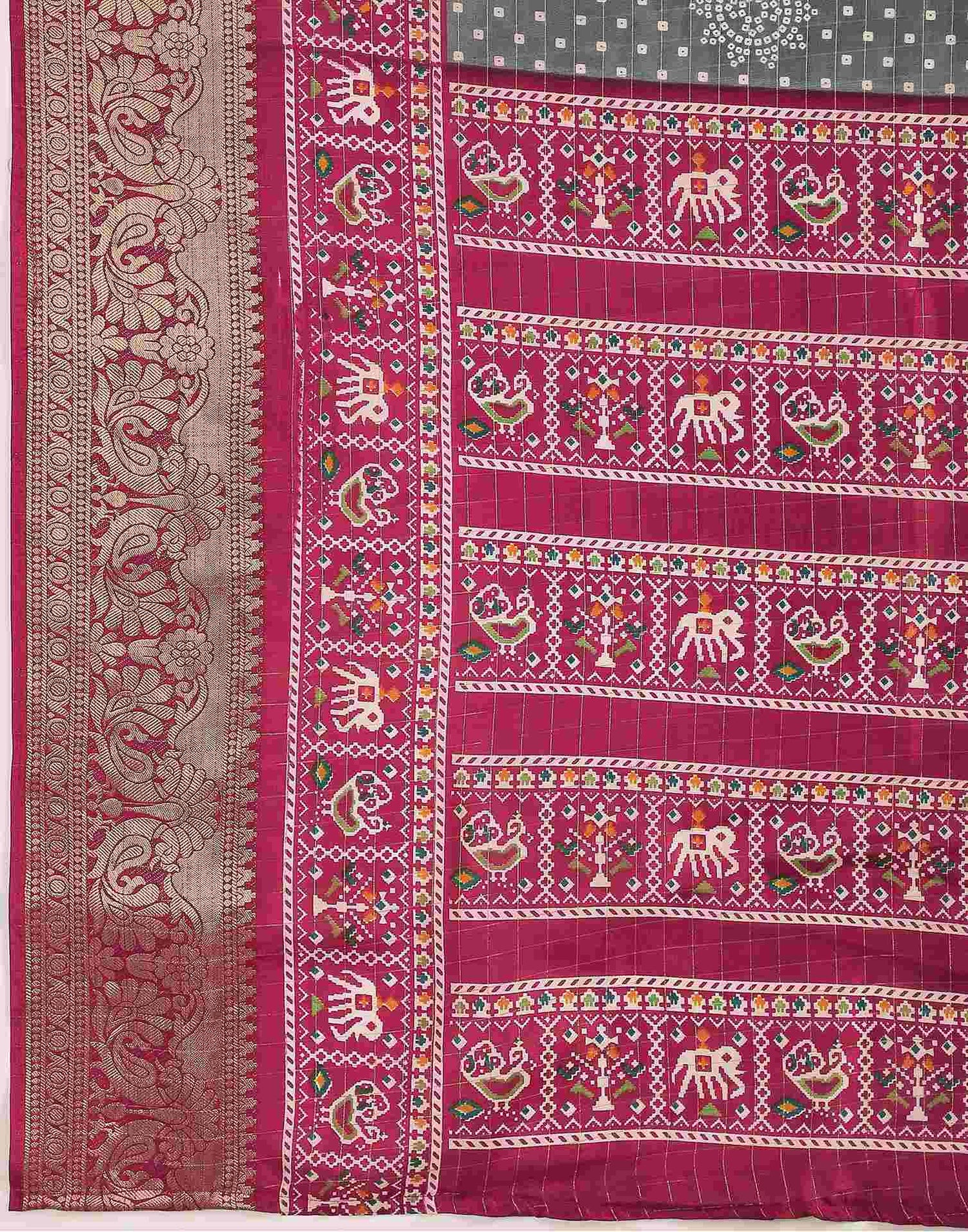 Grey Silk Bandhani Printed Saree