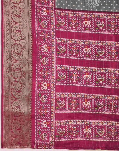 Grey Silk Bandhani Printed Saree