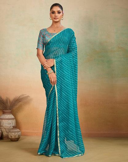 Teal Blue Chiffon Laheriya Saree
