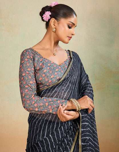 Black Chiffon Laheriya Saree