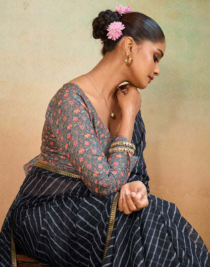 Black Chiffon Laheriya Saree