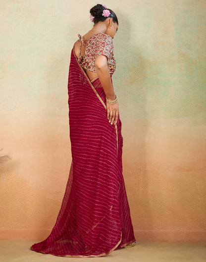 Red Chiffon Laheriya Saree