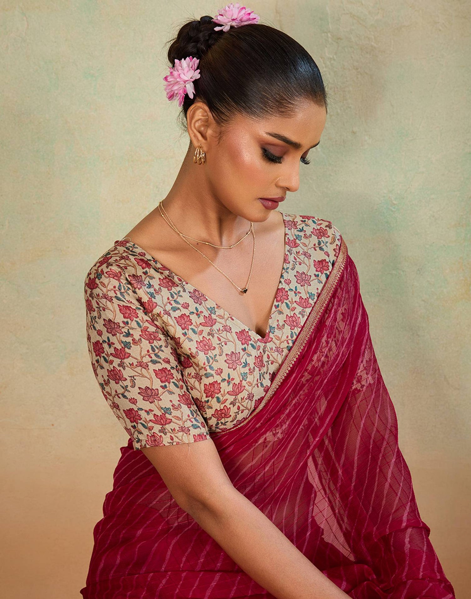 Red Chiffon Laheriya Saree