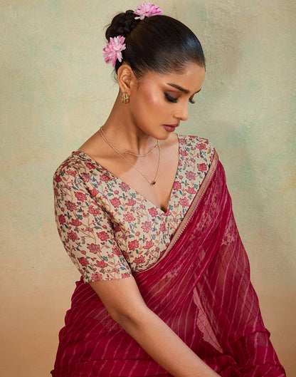 Red Chiffon Laheriya Saree