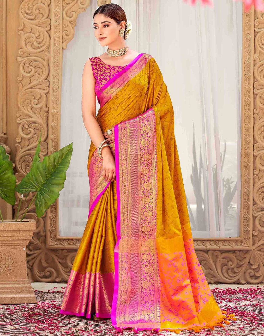 Mustard Yellow Silk Woven Kanjivaram Saree