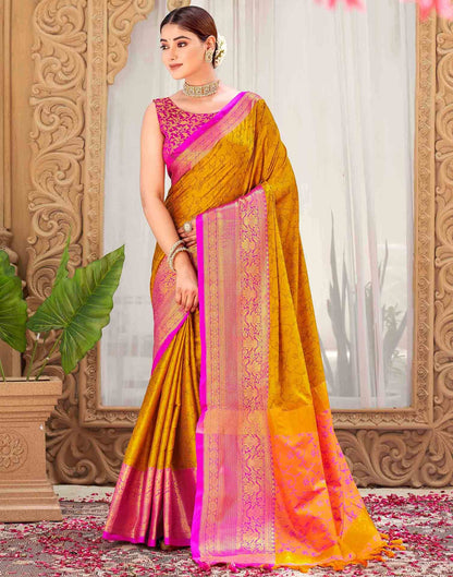 Mustard Yellow Silk Woven Kanjivaram Saree