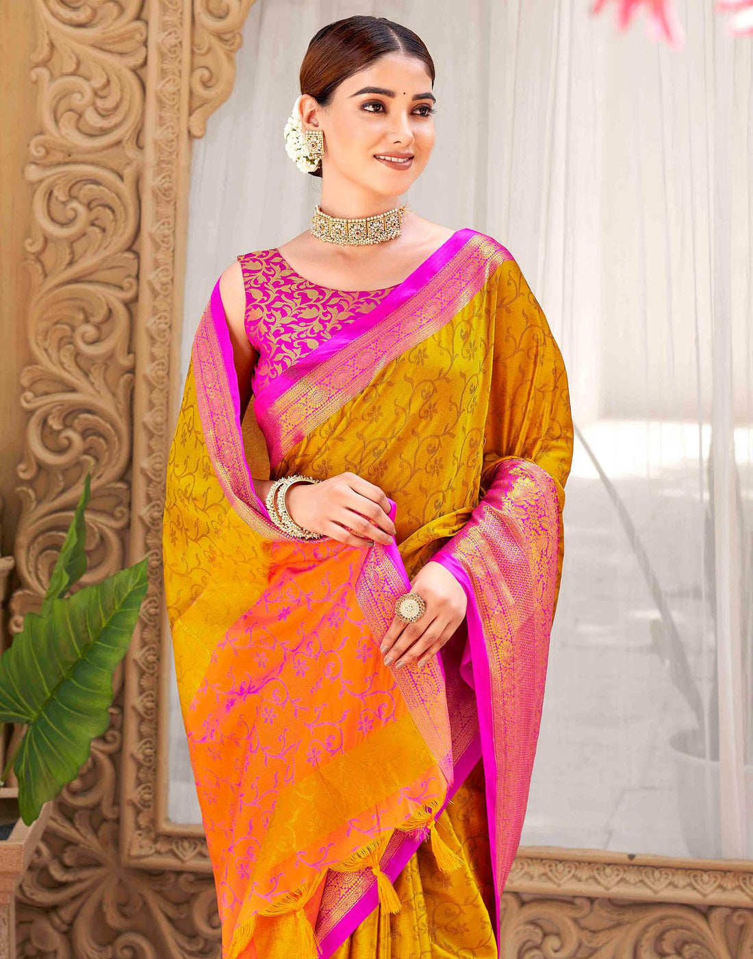 Mustard Yellow Silk Woven Kanjivaram Saree