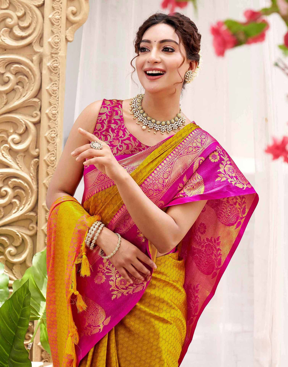 Mustard Yellow Silk Woven Kanjivaram Saree