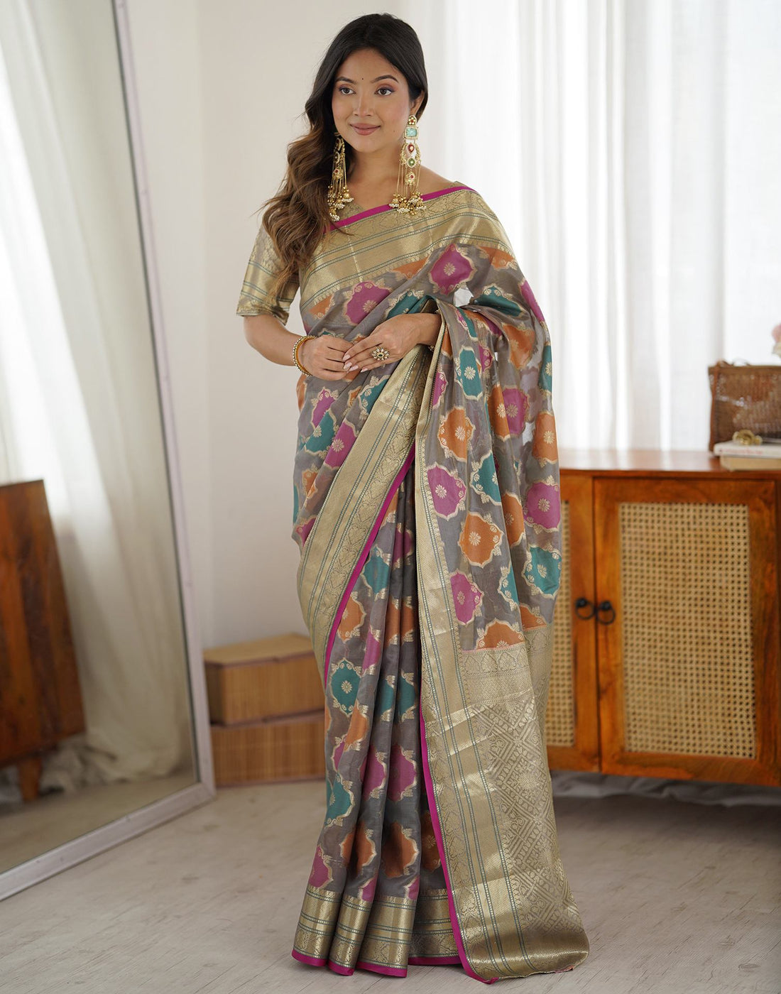 Grey Silk Woven Saree