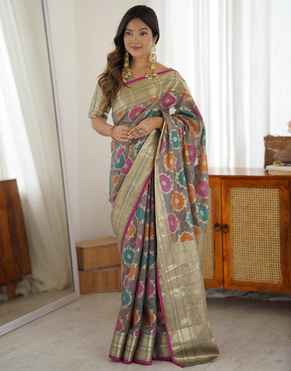 Grey Silk Woven Saree
