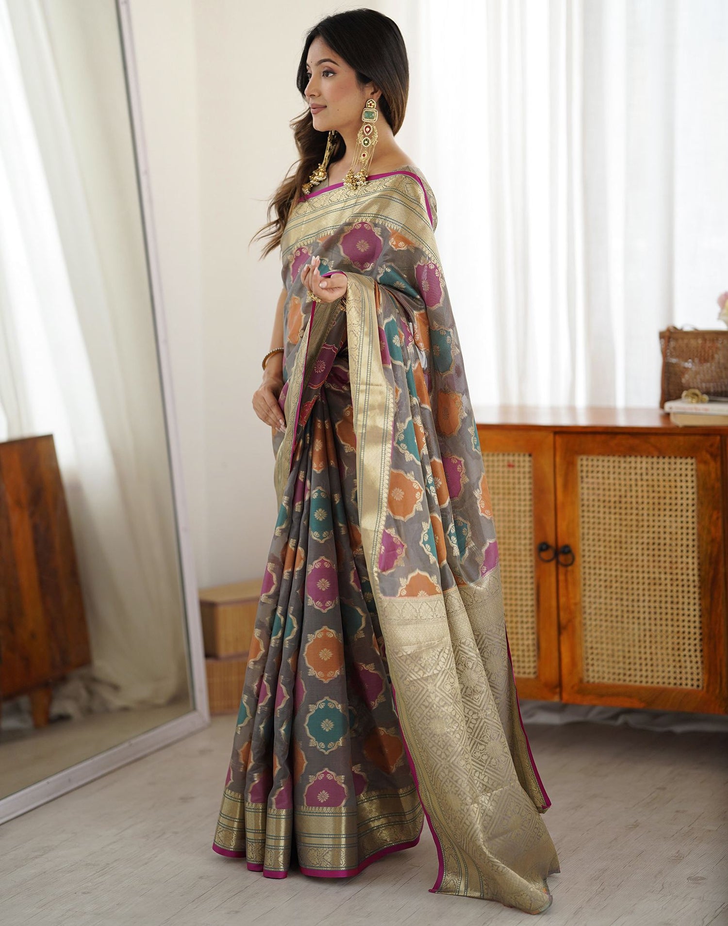 Grey Silk Woven Saree