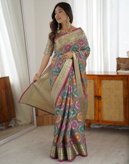Grey Silk Woven Saree