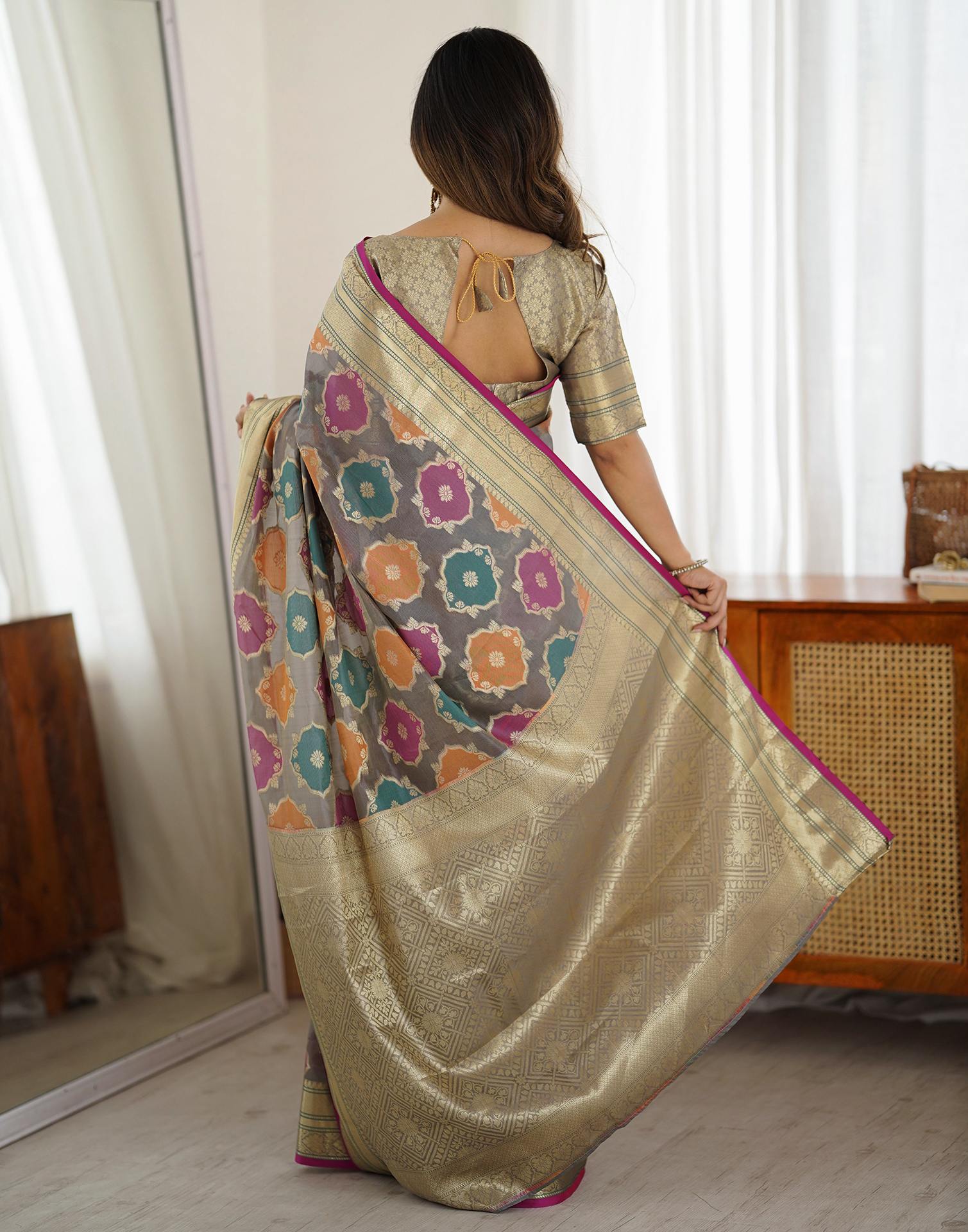 Grey Silk Woven Saree