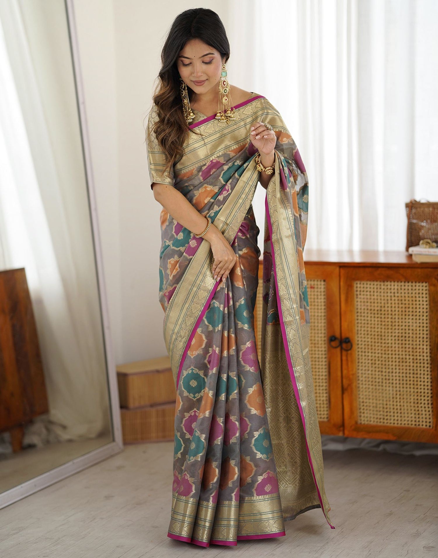 Grey Silk Woven Saree