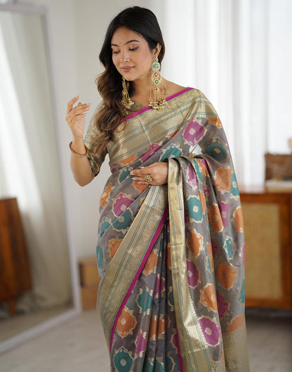 Grey Silk Woven Saree