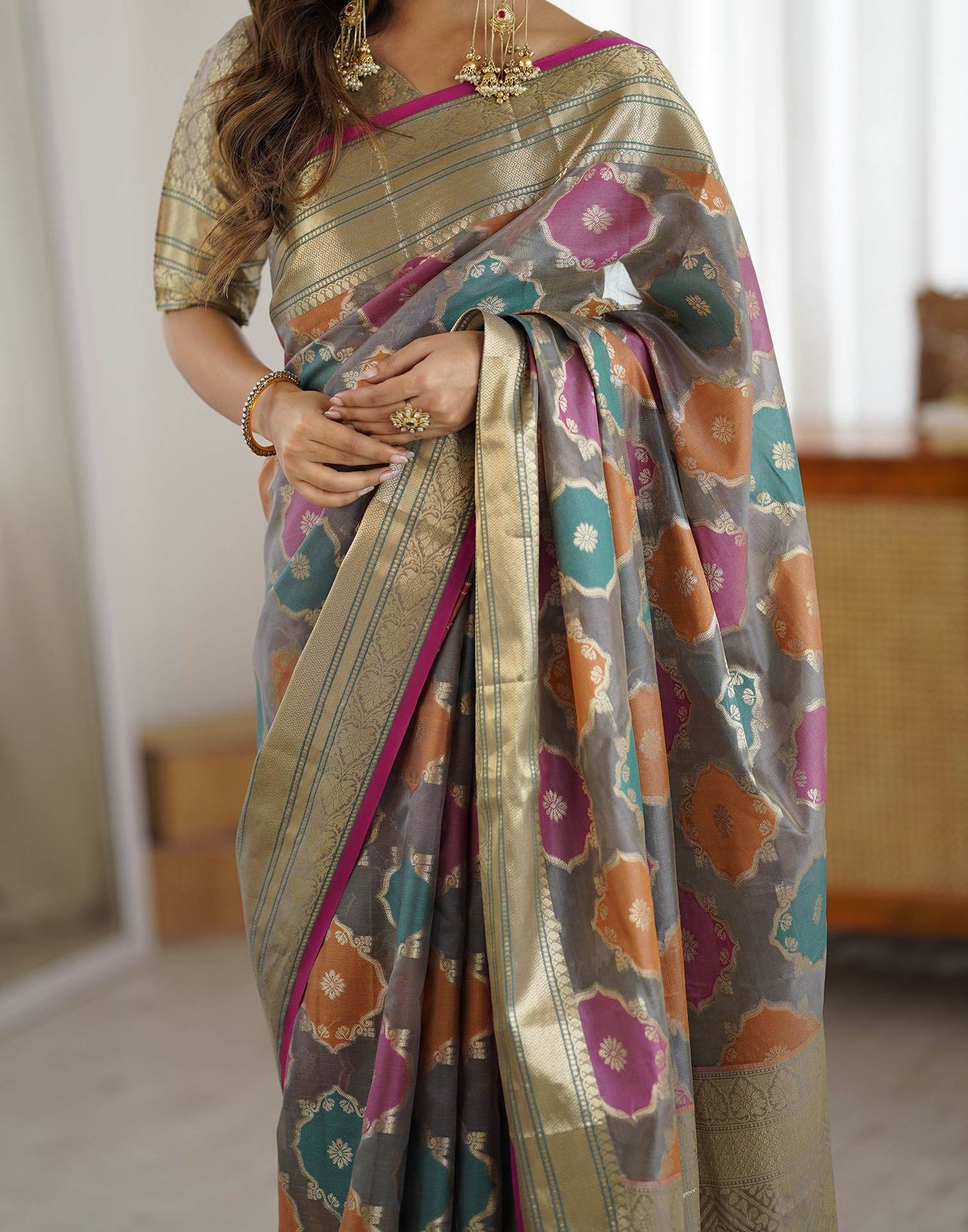 Grey Silk Woven Saree