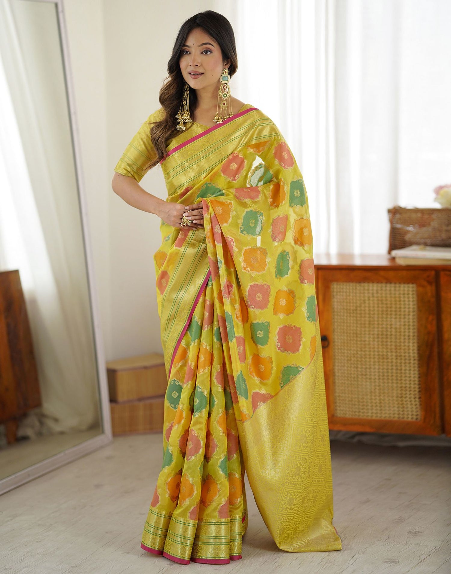 Yellow Silk Woven Saree
