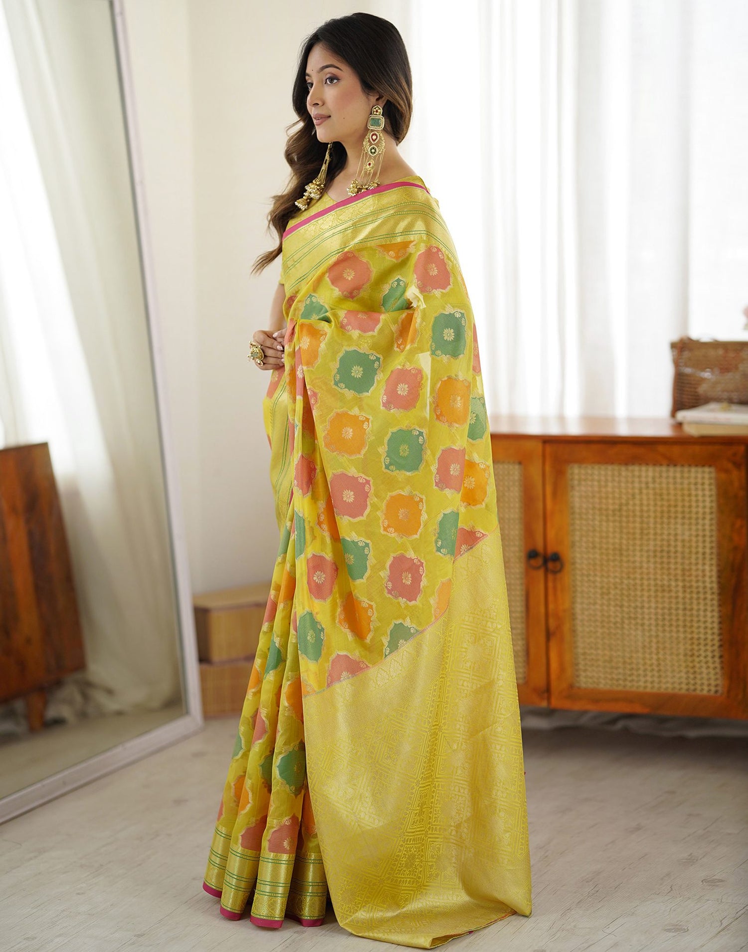 Yellow Silk Woven Saree