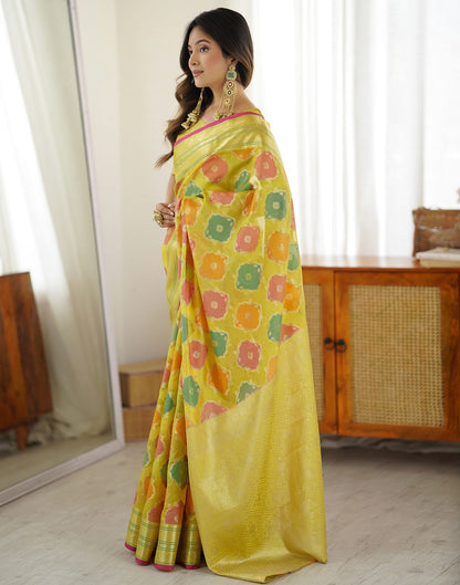 Yellow Silk Woven Saree
