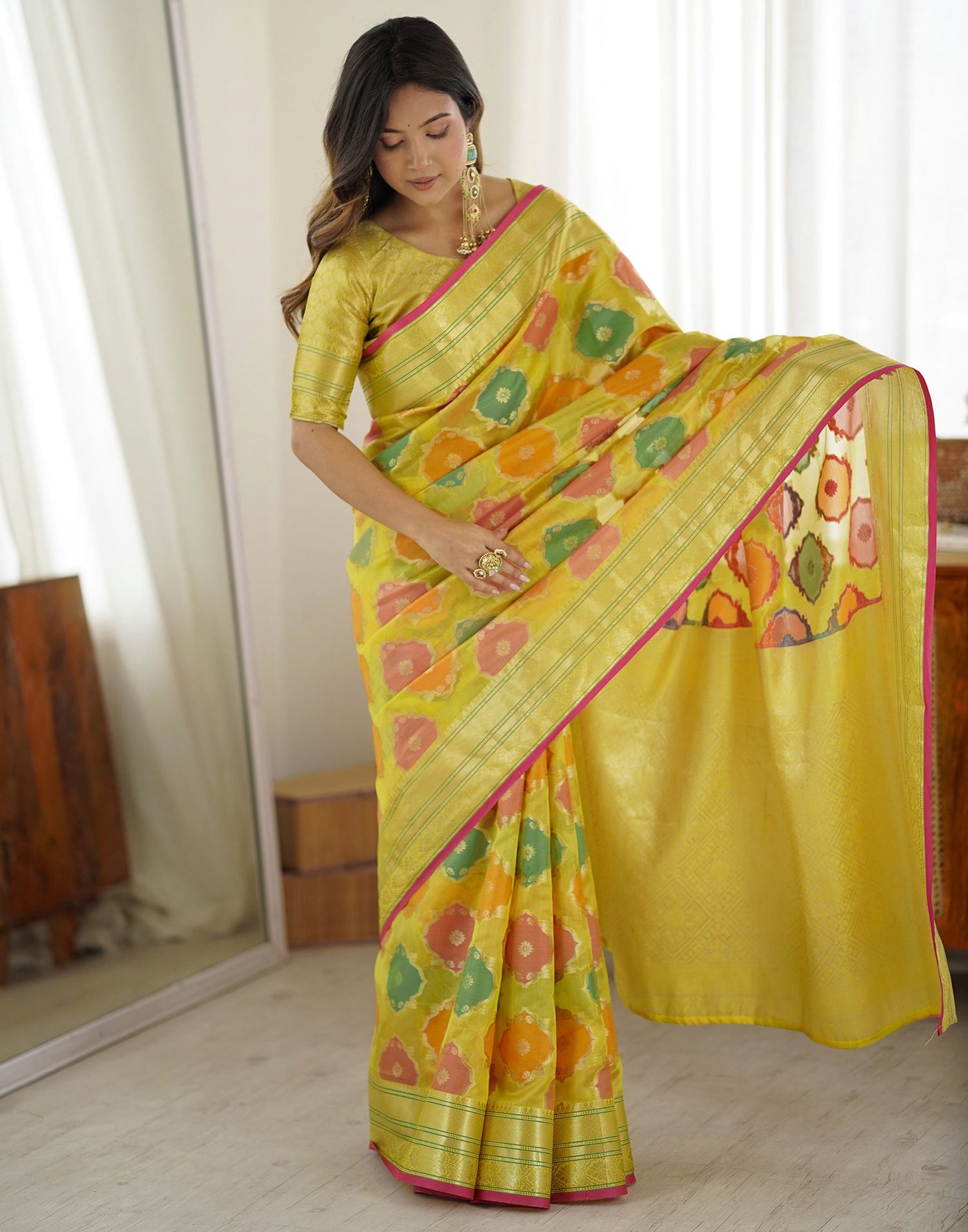 Yellow Silk Woven Saree