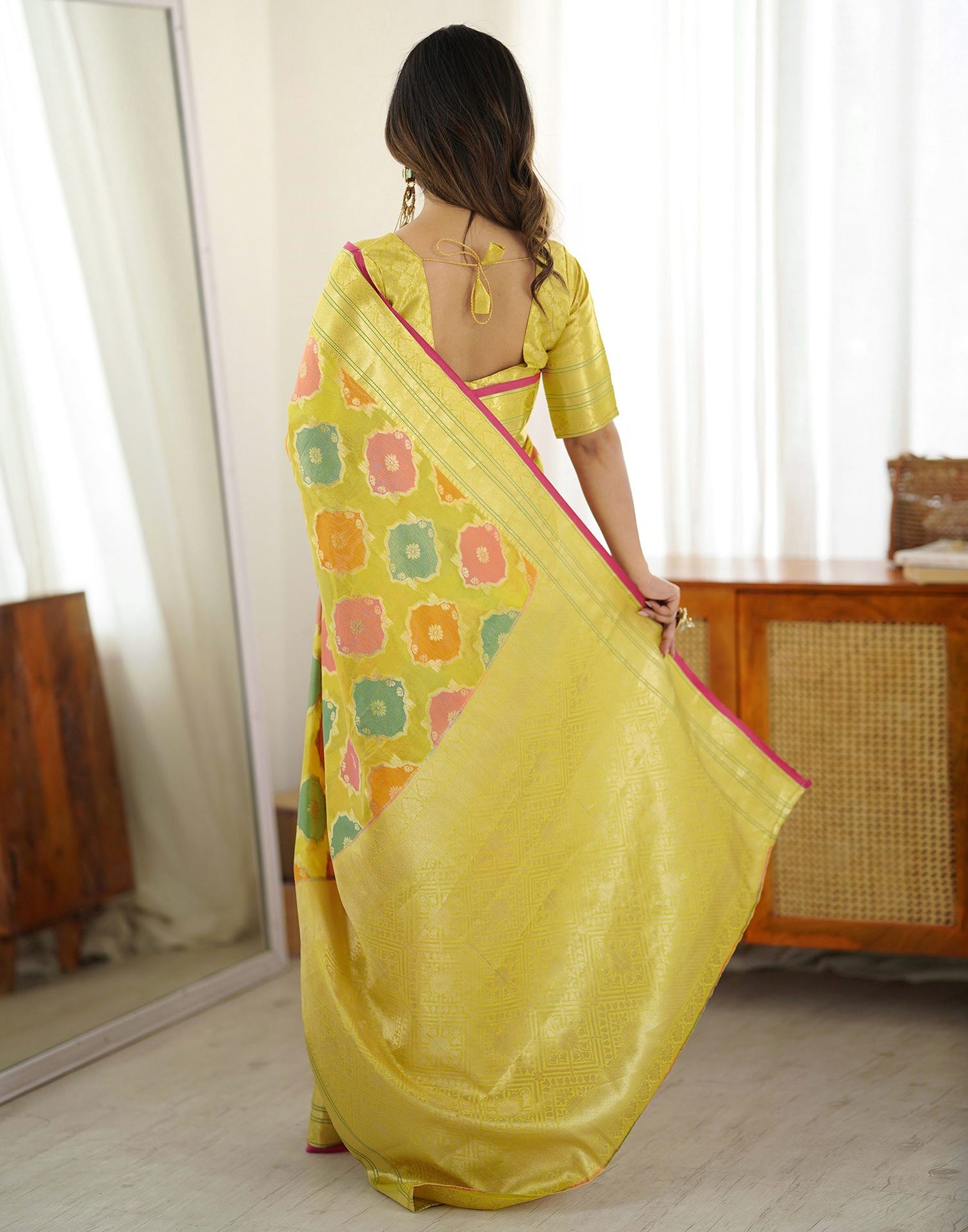 Yellow Silk Woven Saree