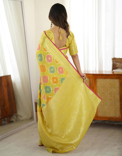 Yellow Silk Woven Saree