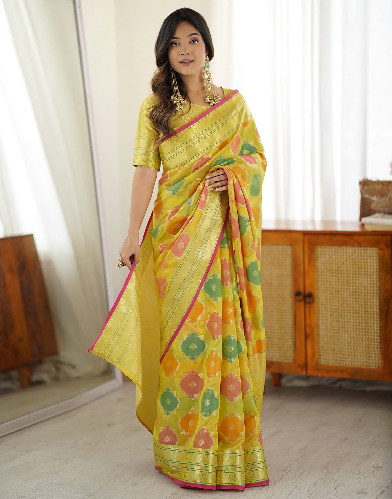 Yellow Silk Woven Saree