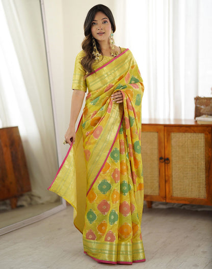 Yellow Silk Woven Saree