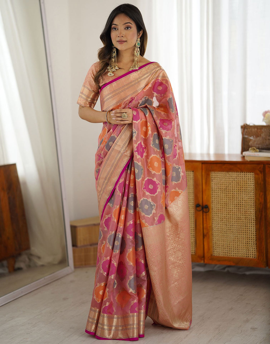 Pink Silk Woven Saree
