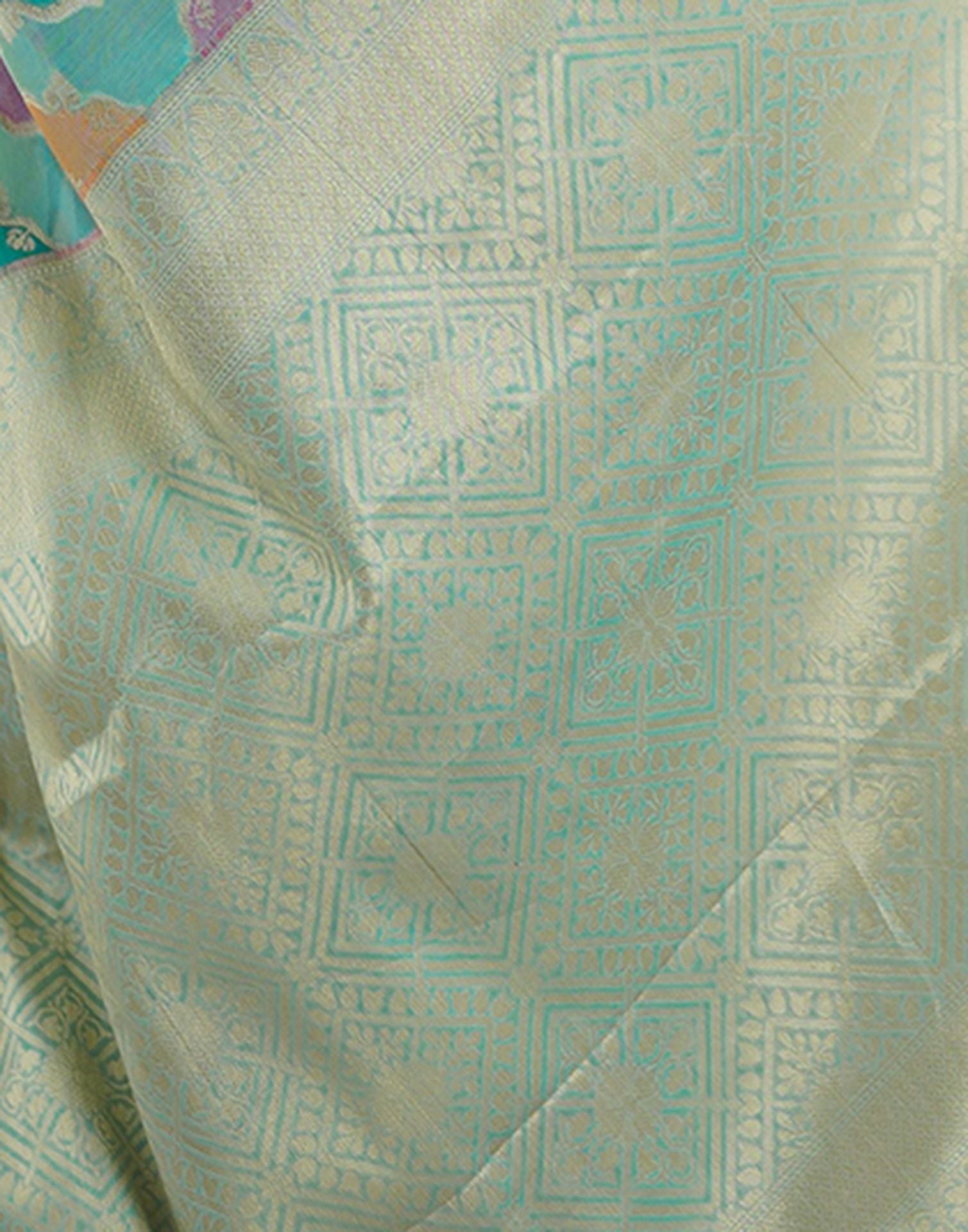 Light Turquoise Silk Woven Saree