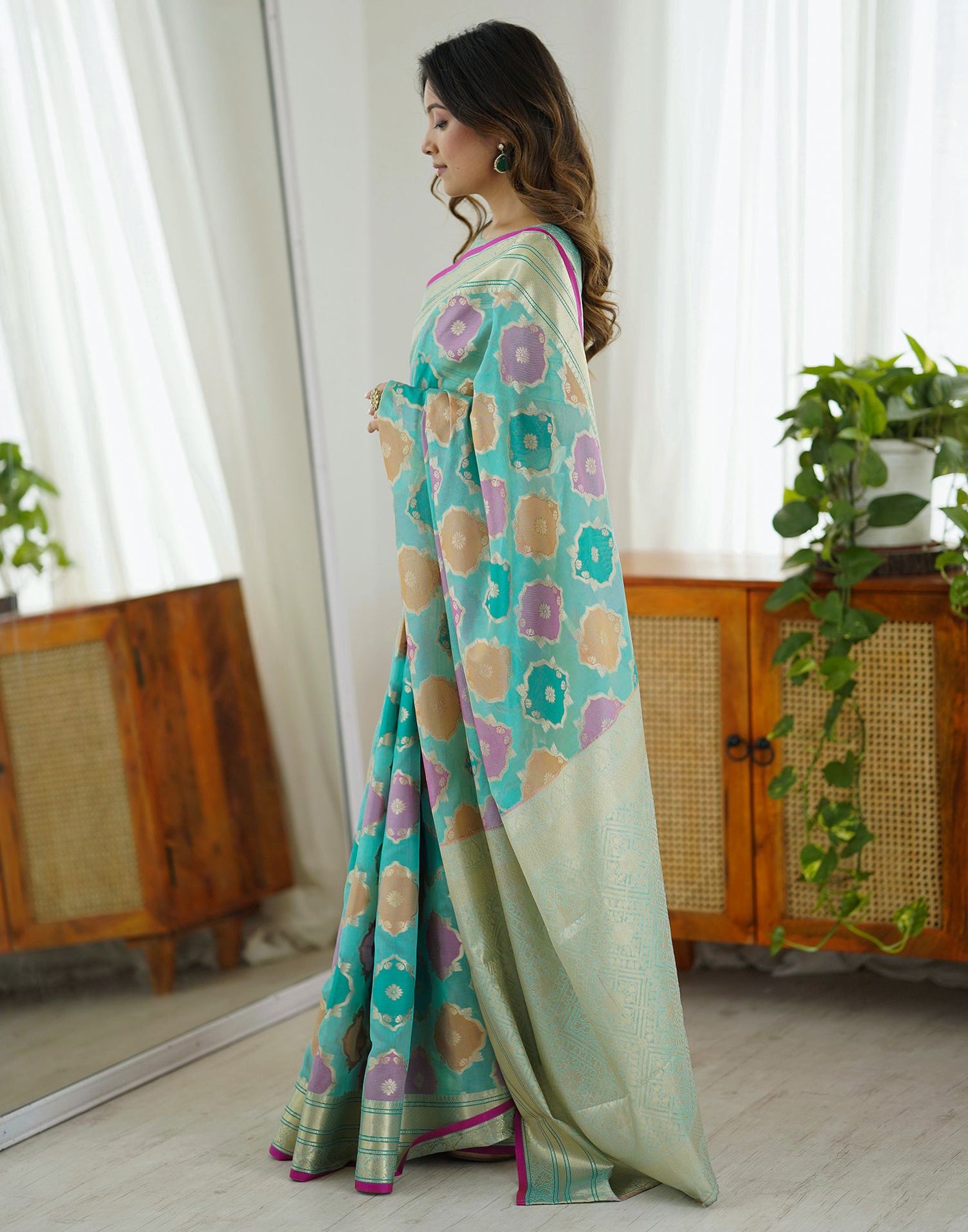 Light Turquoise Silk Woven Saree