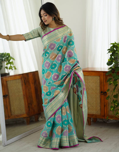 Light Turquoise Silk Woven Saree