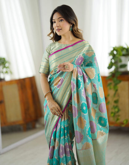 Light Turquoise Silk Woven Saree