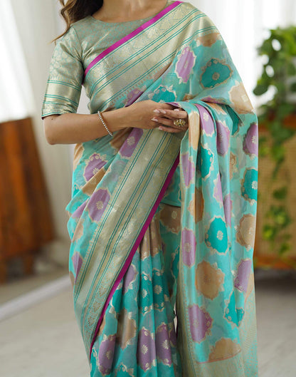 Light Turquoise Silk Woven Saree