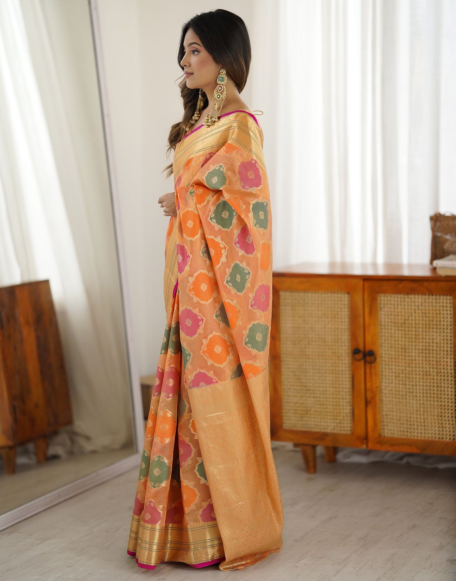 Peach Silk Woven Saree