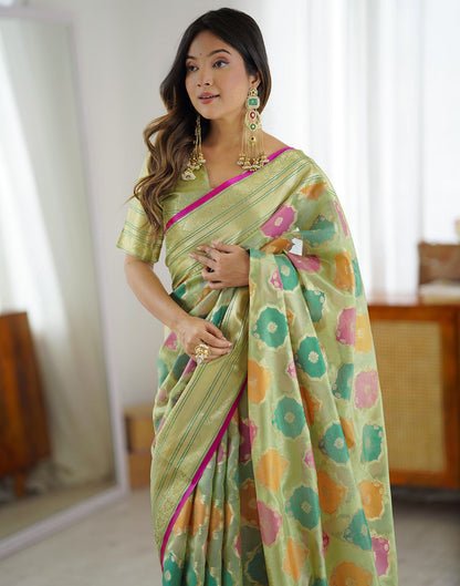 Pista Green Silk Woven Saree