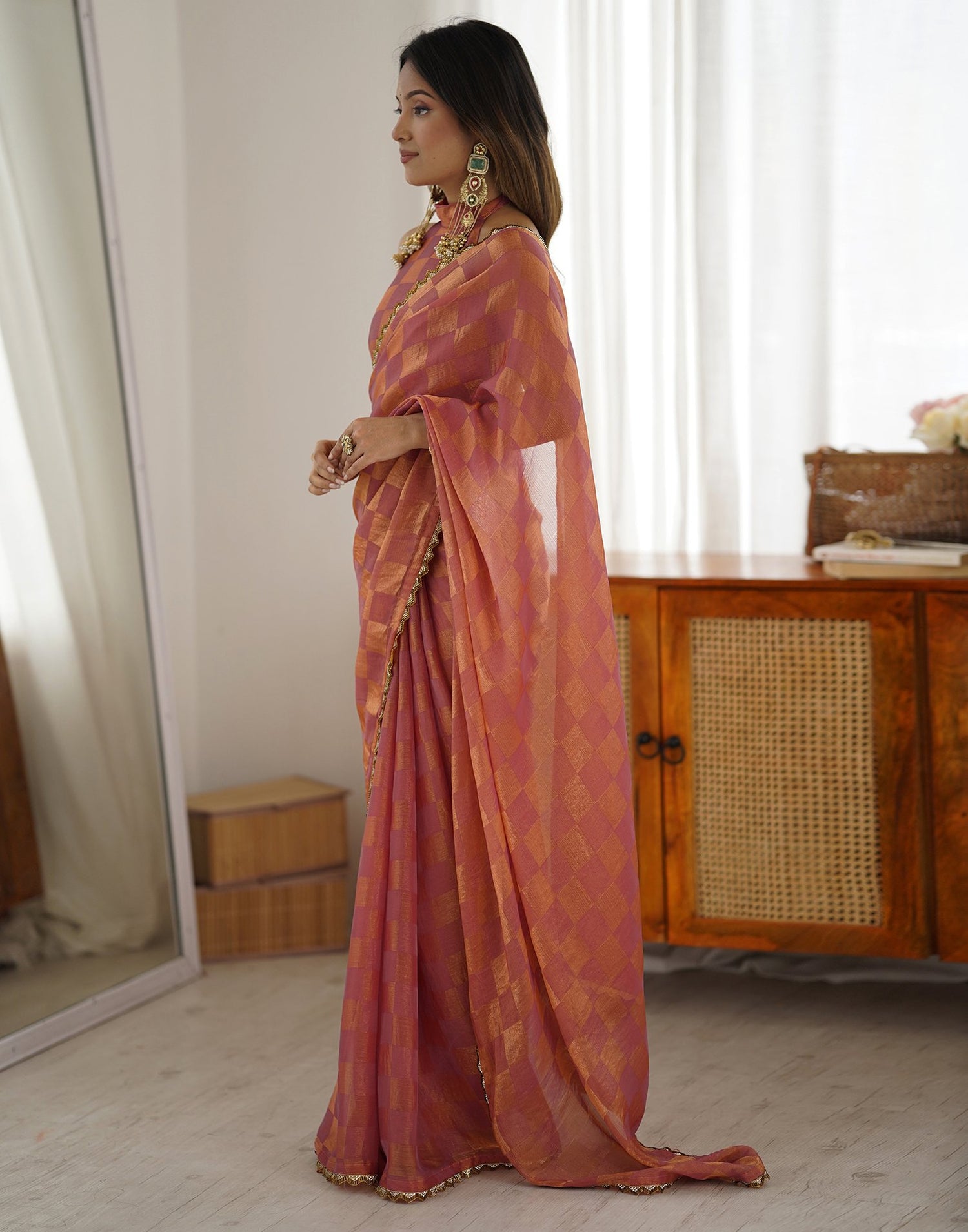 Pink Shimmer Woven Saree