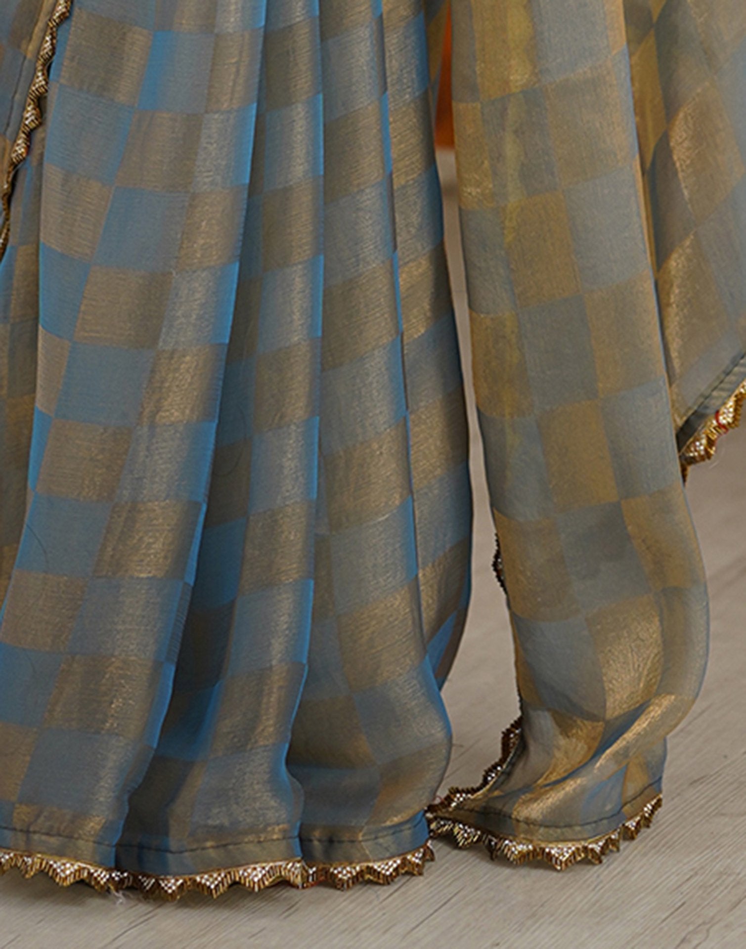Teal Blue Shimmer Woven Saree