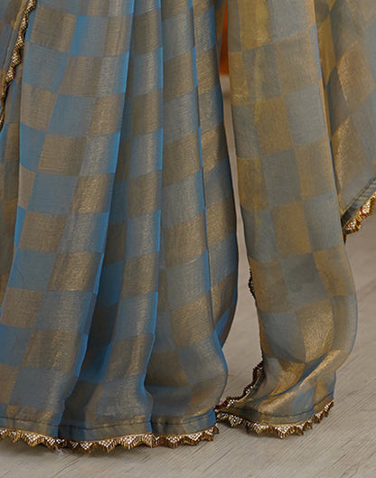 Teal Blue Shimmer Woven Saree